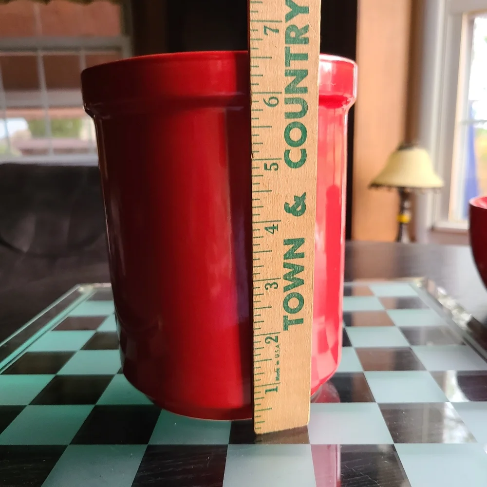 Vibrant Red Ceramic Kitchen Decor Holds Spatula and spoons